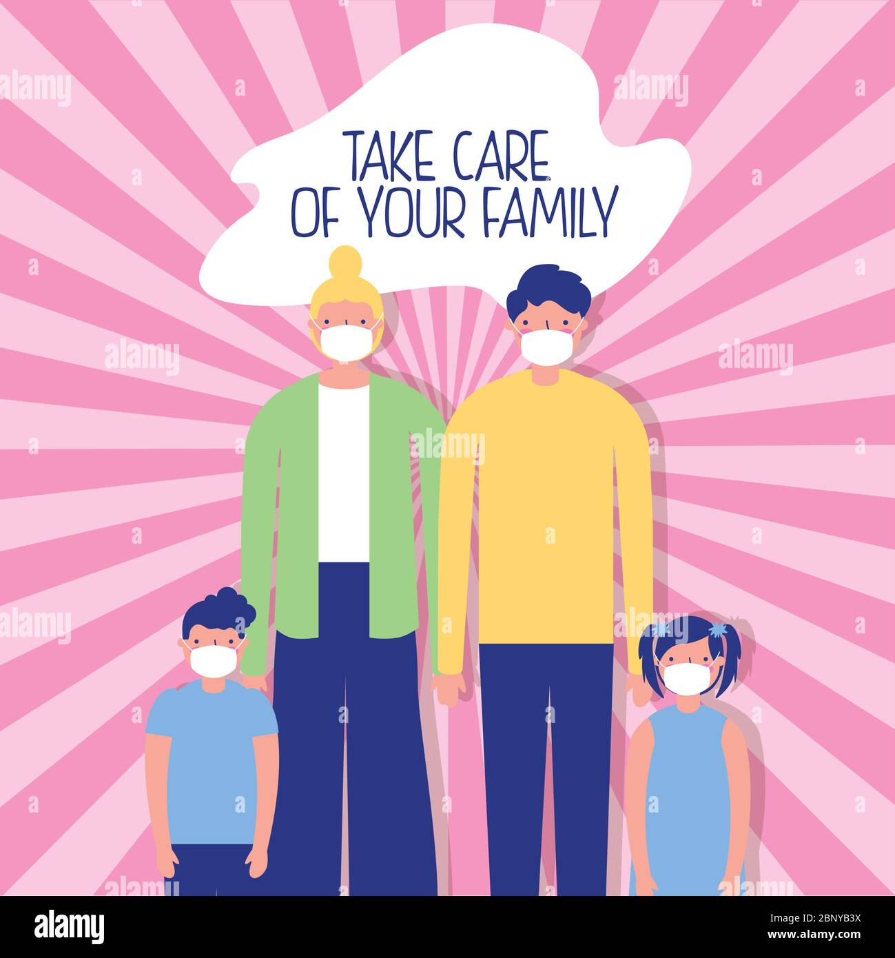 parents couple with kids using face masks Stock Vector Image & Art - Alamy