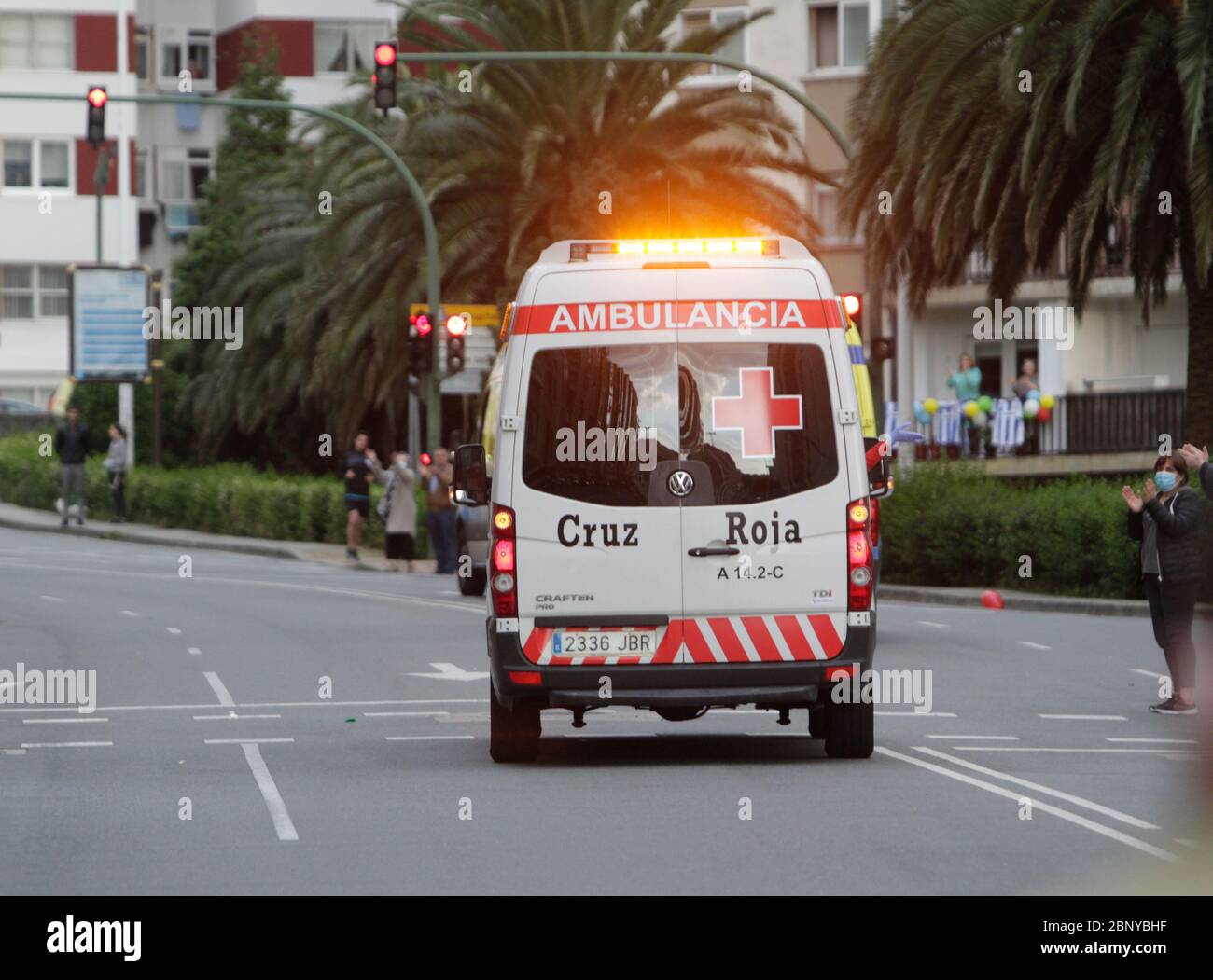 Spain ambulance car, emergency medical service in mission . Coronavirus