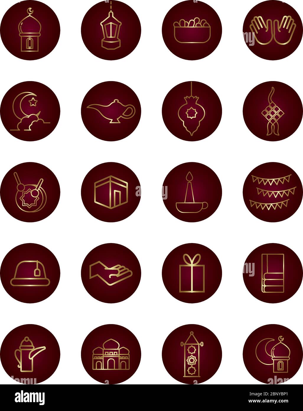 ramadam kareem set block gradient style icons Stock Vector