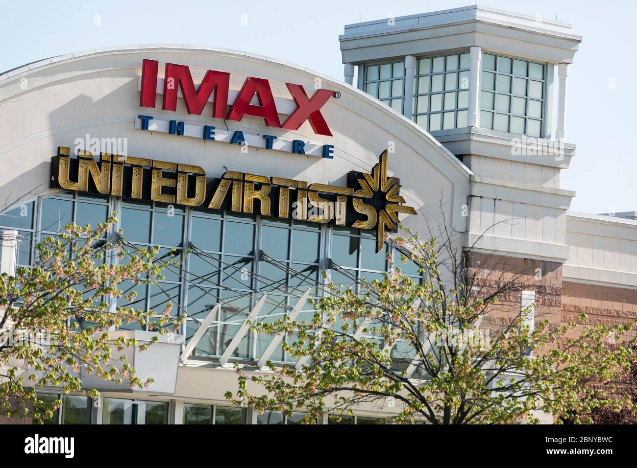 A logo sign outside of a United Artists movie theater location in King of Prussia, Pennsylvania on May 4, 2020. Stock Photo