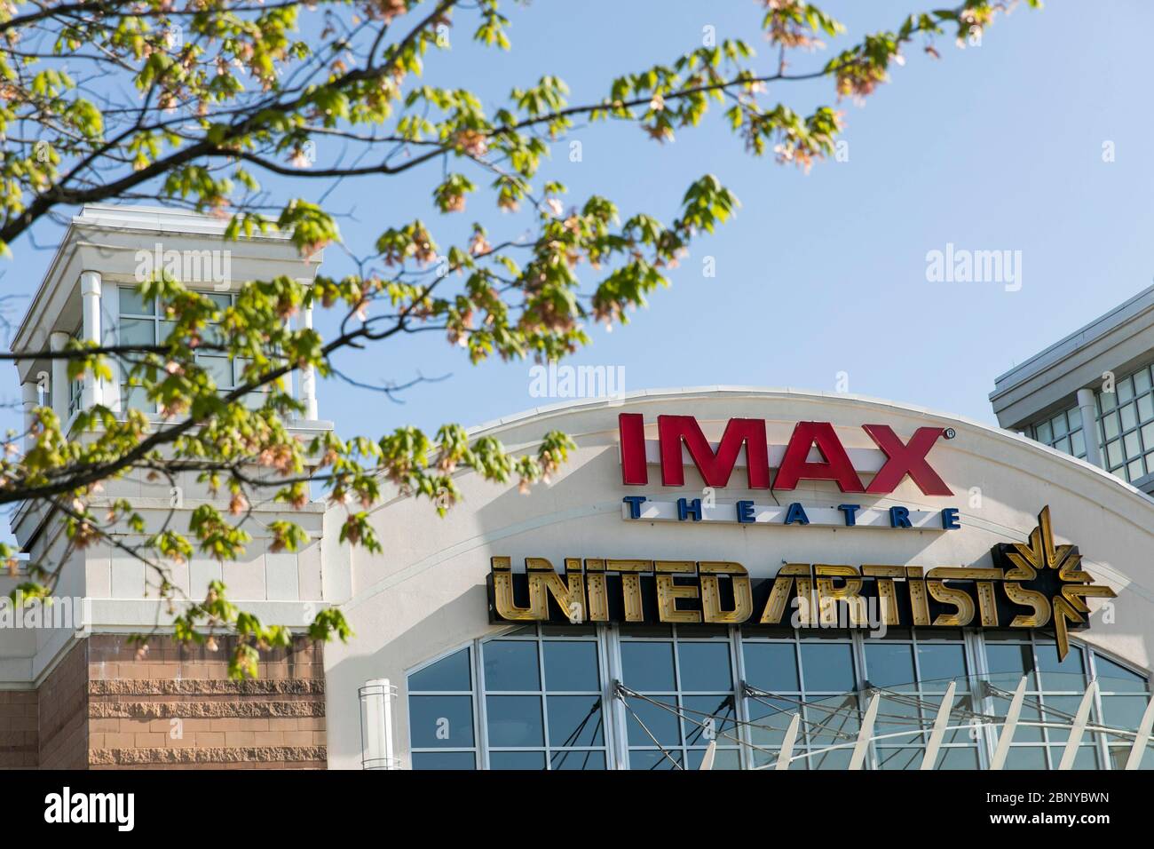 A logo sign outside of a United Artists movie theater location in King of Prussia, Pennsylvania on May 4, 2020. Stock Photo
