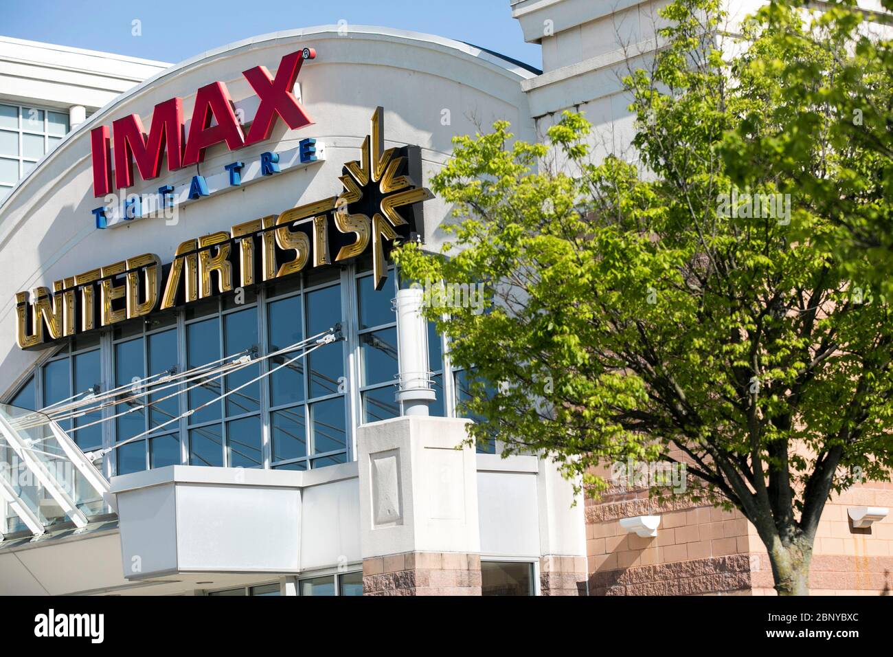 A logo sign outside of a United Artists movie theater location in King of Prussia, Pennsylvania on May 4, 2020. Stock Photo