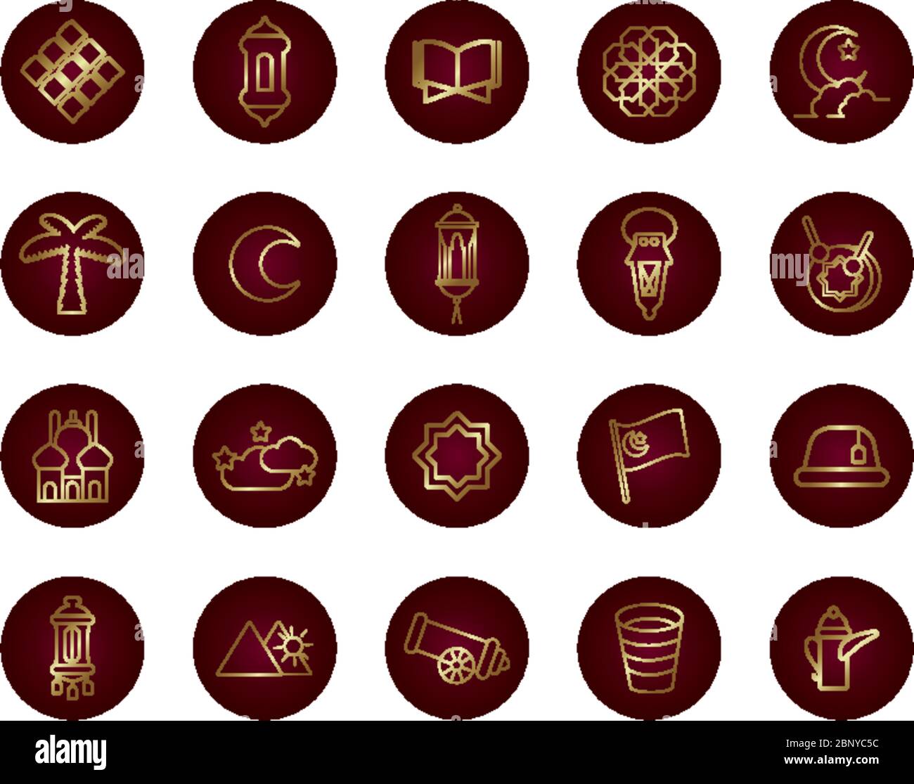 ramadam kareem set block gradient style icons Stock Vector
