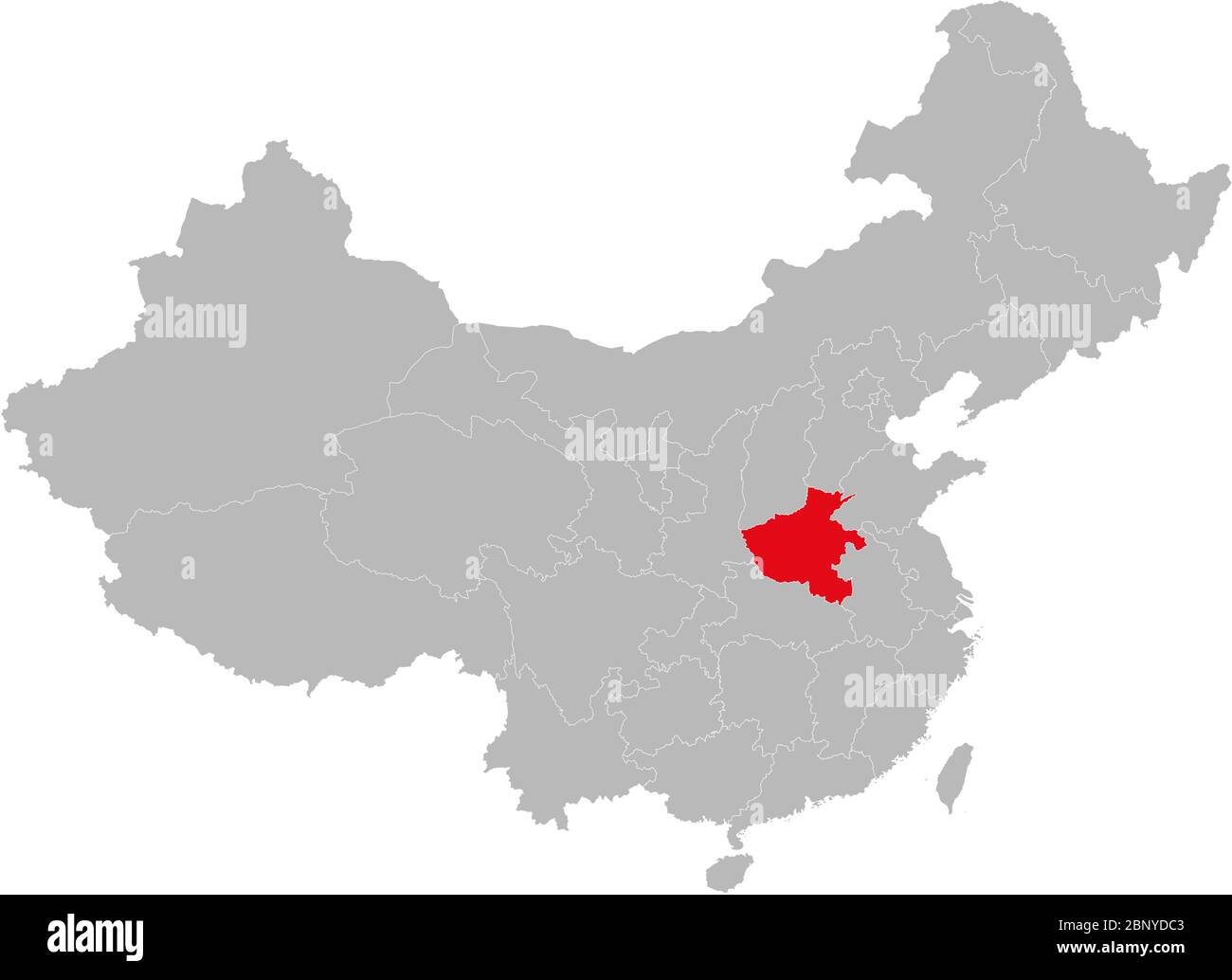 Henan province highlighted on china map. Gray background. Stock Vector