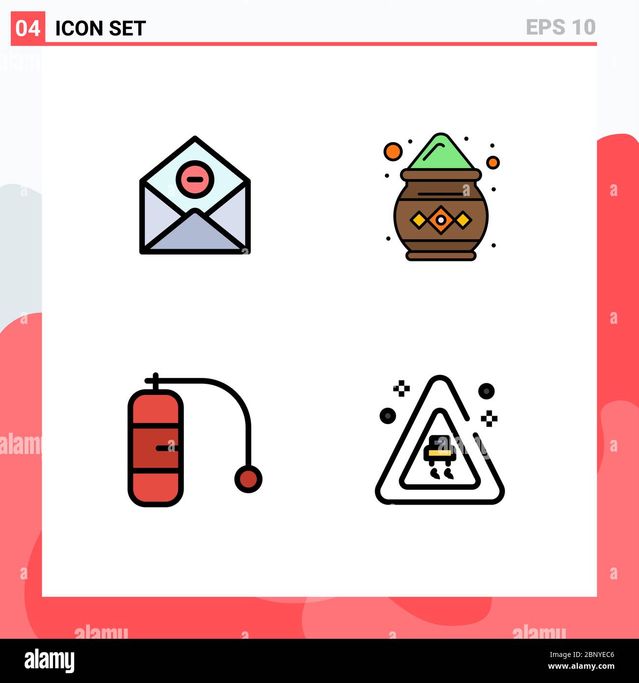 Pack of 4 Modern Filledline Flat Colors Signs and Symbols for Web Print Media such as communication, diving, mail, india, vacation Editable Vector Des Stock Vector
