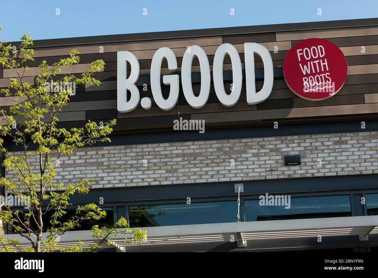 A logo sign outside of a B.GOOD restaurant location in King of Prussia, Pennsylvania on May 4, 2020. Stock Photo