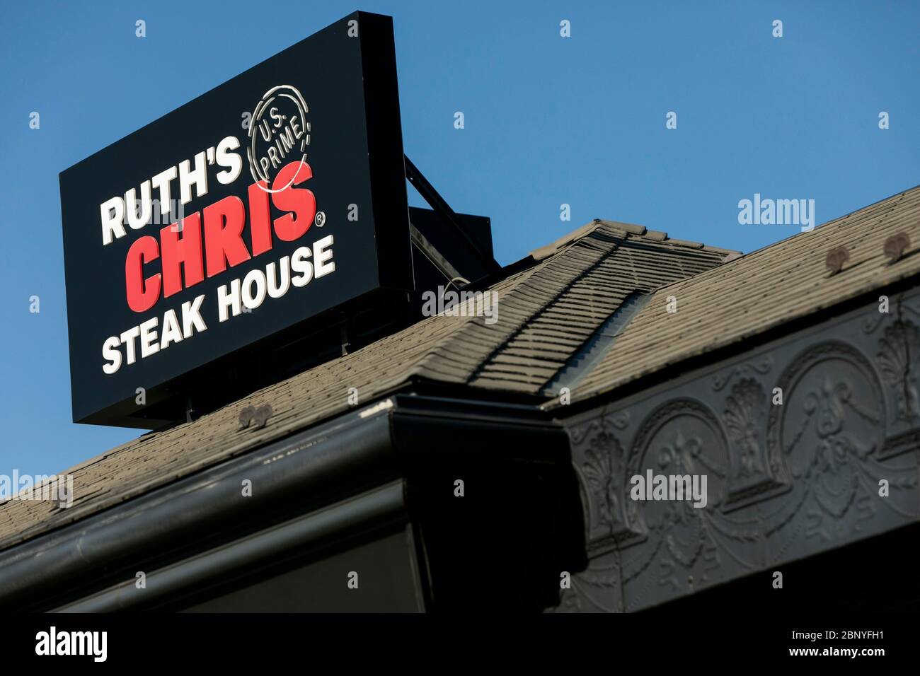 A logo sign outside of a Ruth's Chris Steak House restaurant location in King of Prussia, Pennsylvania on May 4, 2020. Stock Photo