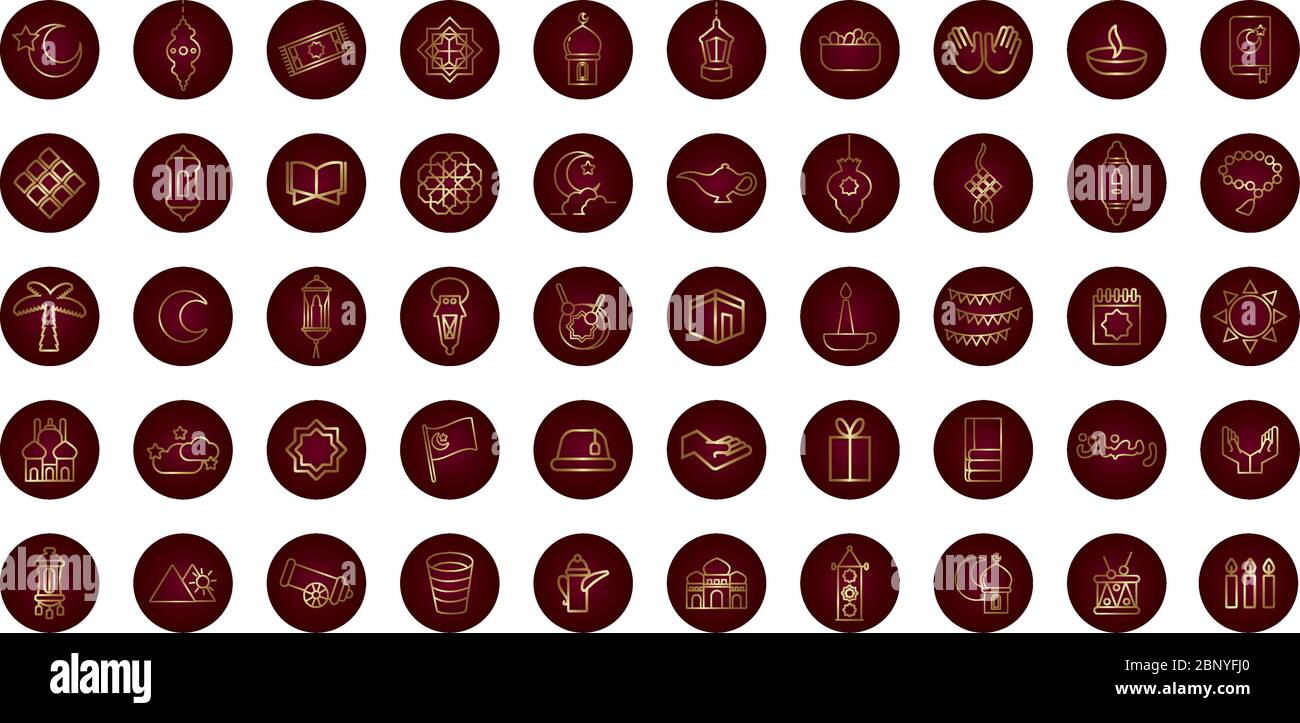 ramadam kareem set block gradient style icons Stock Vector