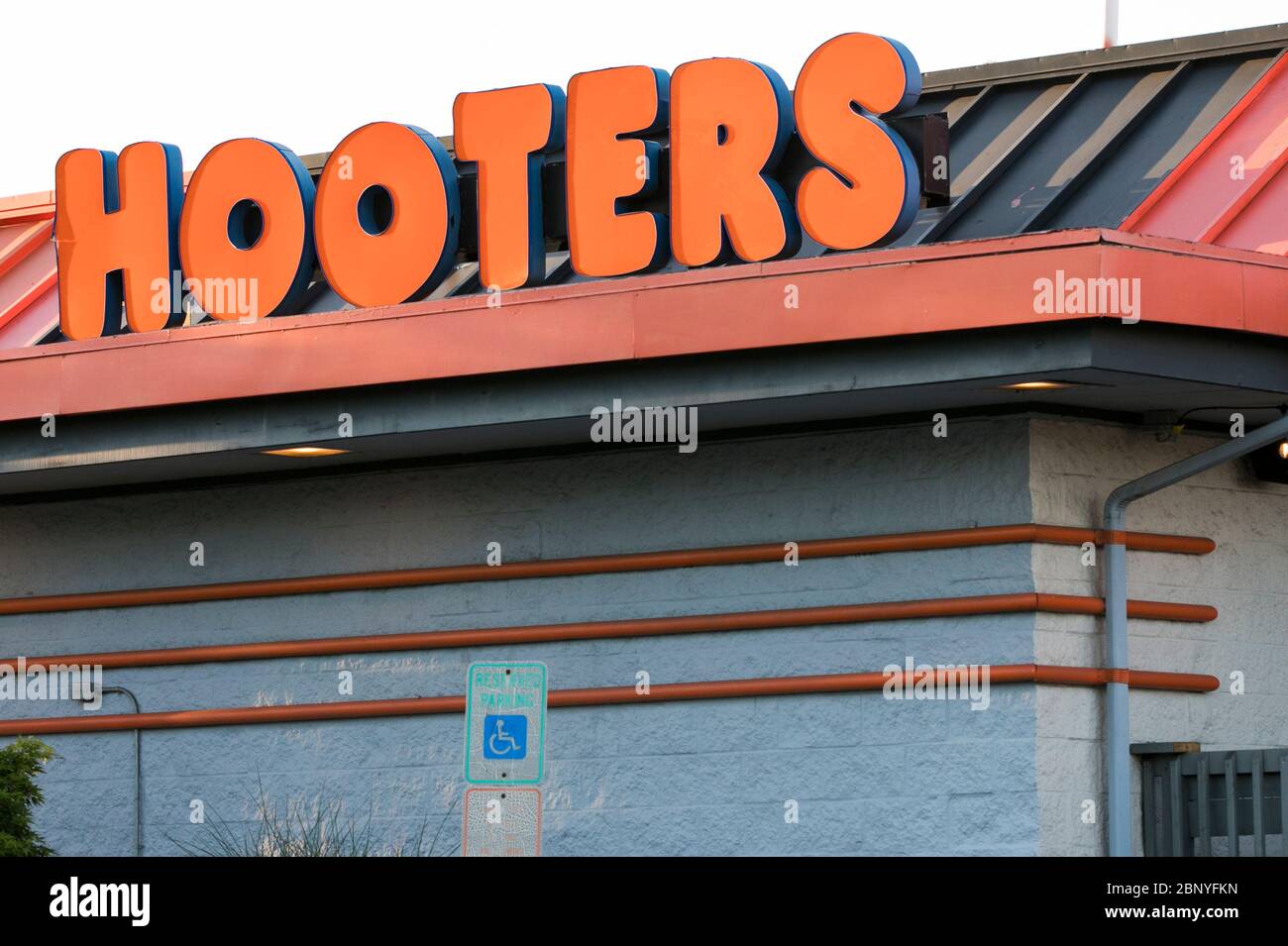 A logo sign outside of a Hooters restaurant location in King of Prussia, Pennsylvania on May 4, 2020. Stock Photo