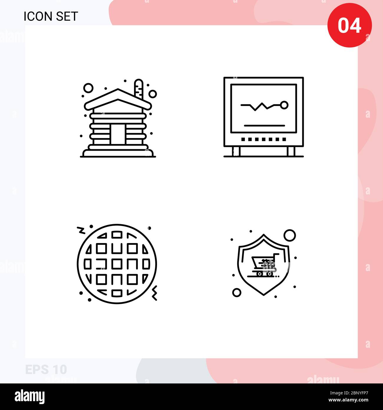 Pictogram Set Of 4 Simple Filledline Flat Colors Of House Waffle