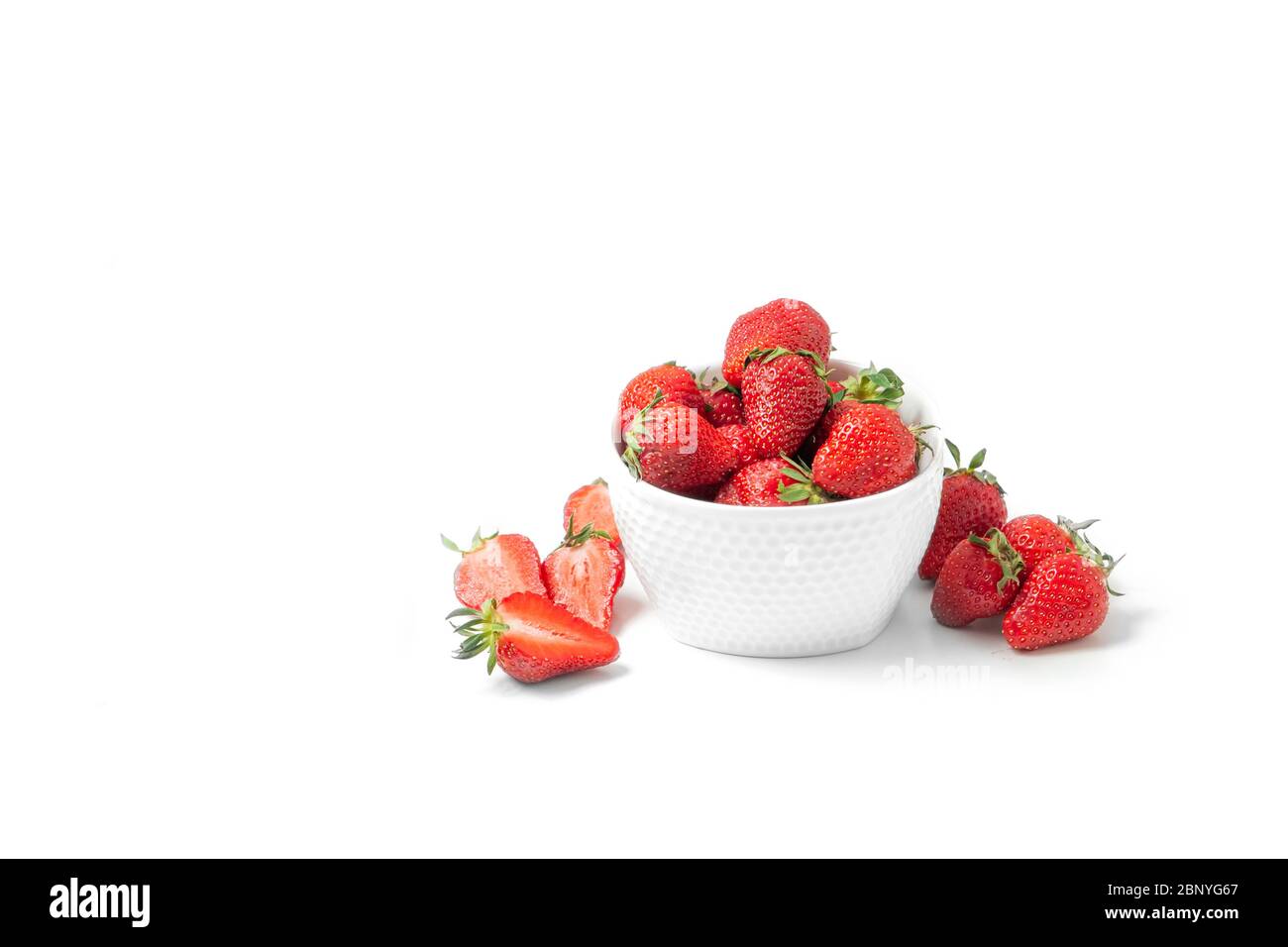 big red juicy strawberry close up, macro on white background Stock ...
