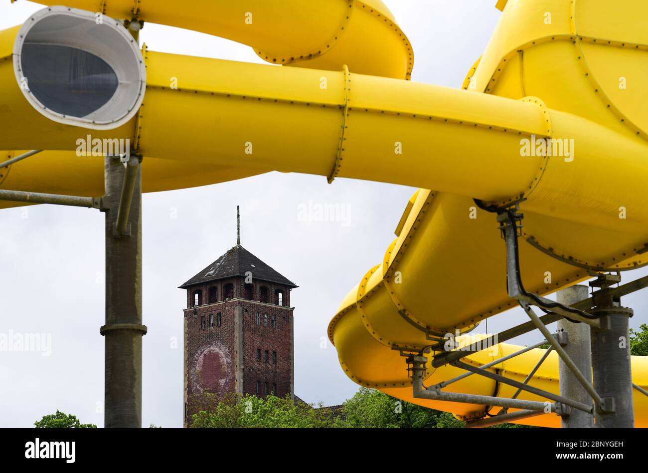 Potsdam, Germany. 14th May, 2020. The tower on the Brauhausberg can be seen  behind the yellow