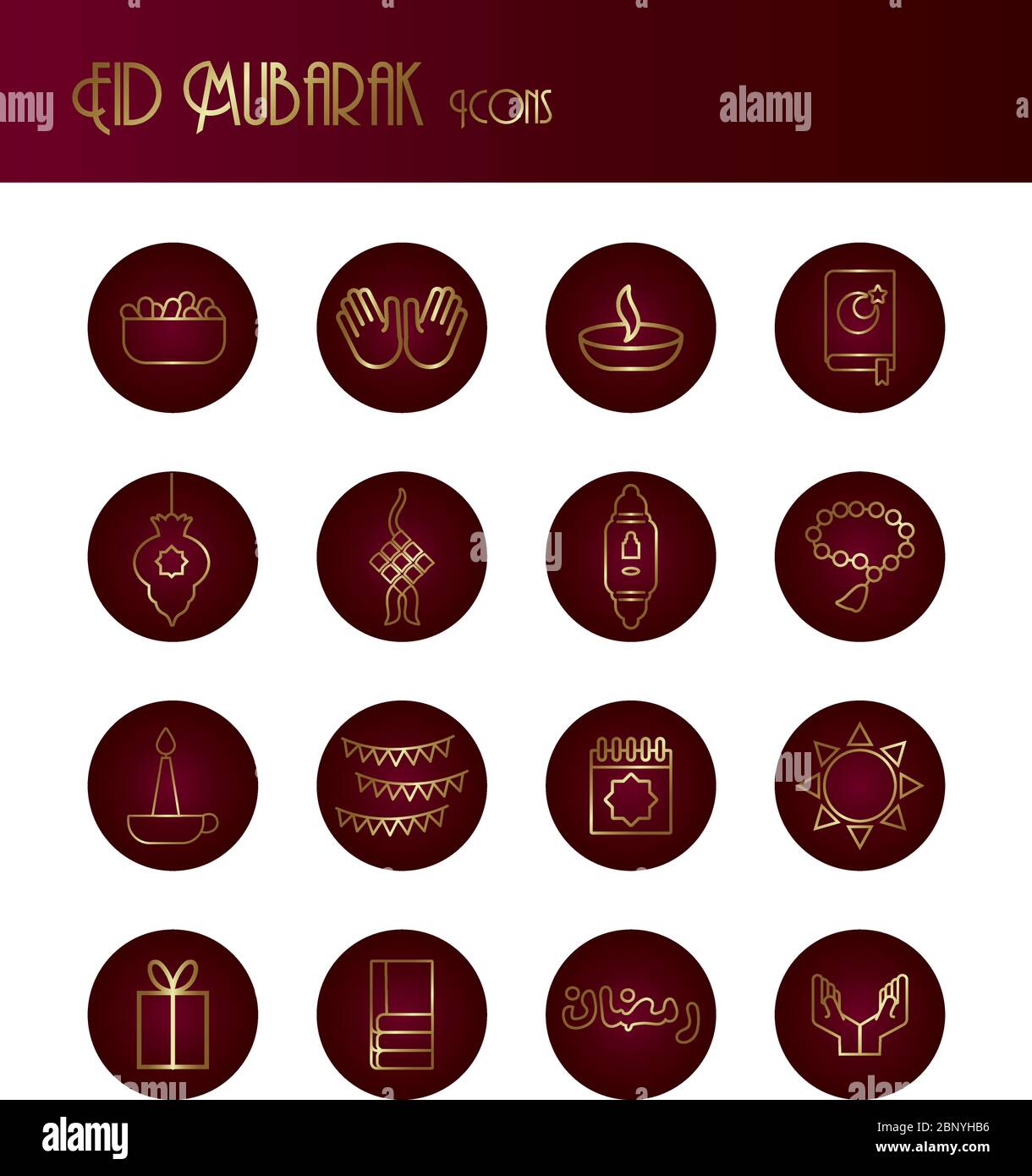 ramadam kareem set block gradient style icons Stock Vector