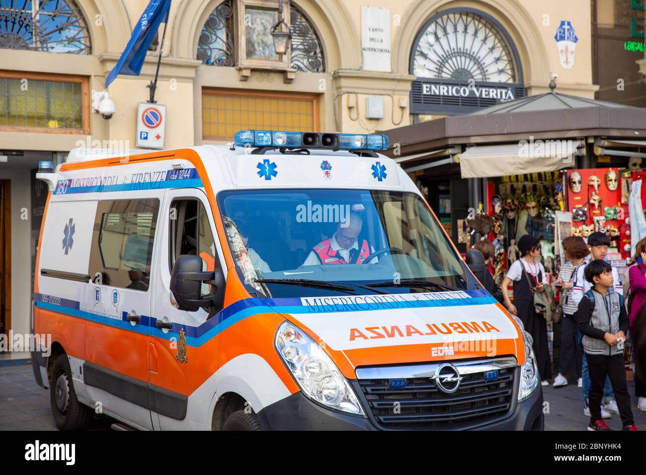Italian ambulance vehicle in Florence city centre,Tuscany,Italy Stock Photo