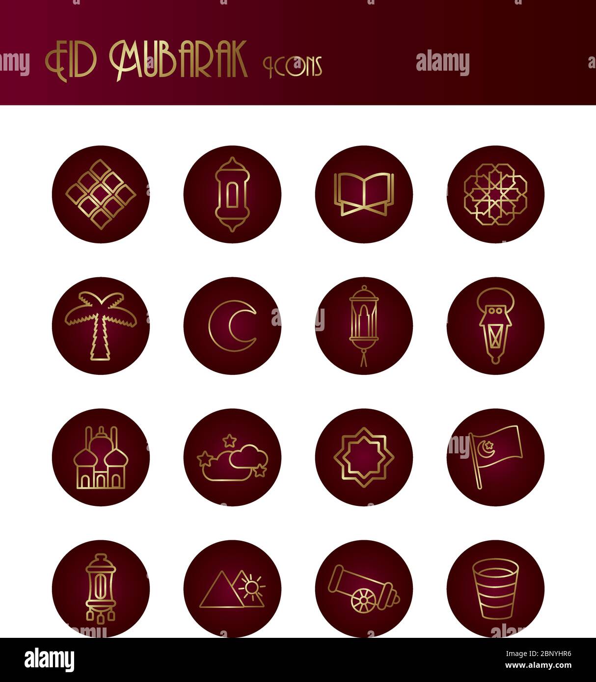 ramadam kareem set block gradient style icons Stock Vector