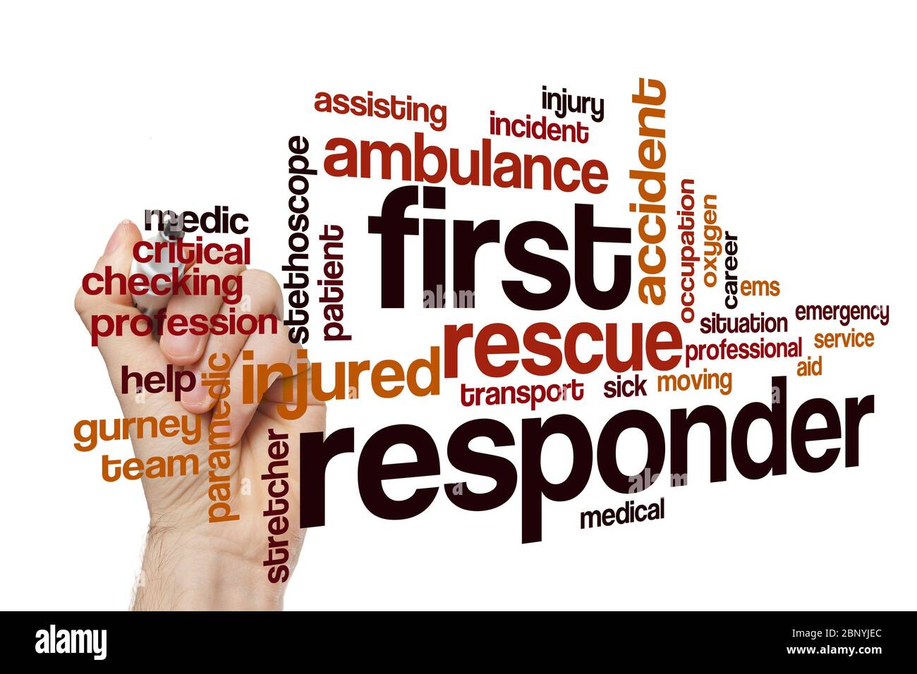 First responder word cloud concept on white background Stock Photo - Alamy