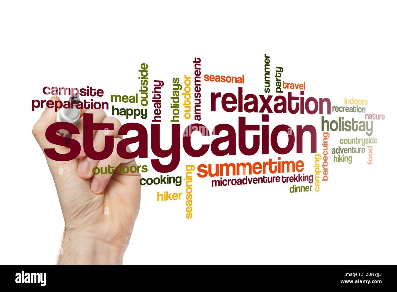Staycation word cloud concept on white background Stock Photo