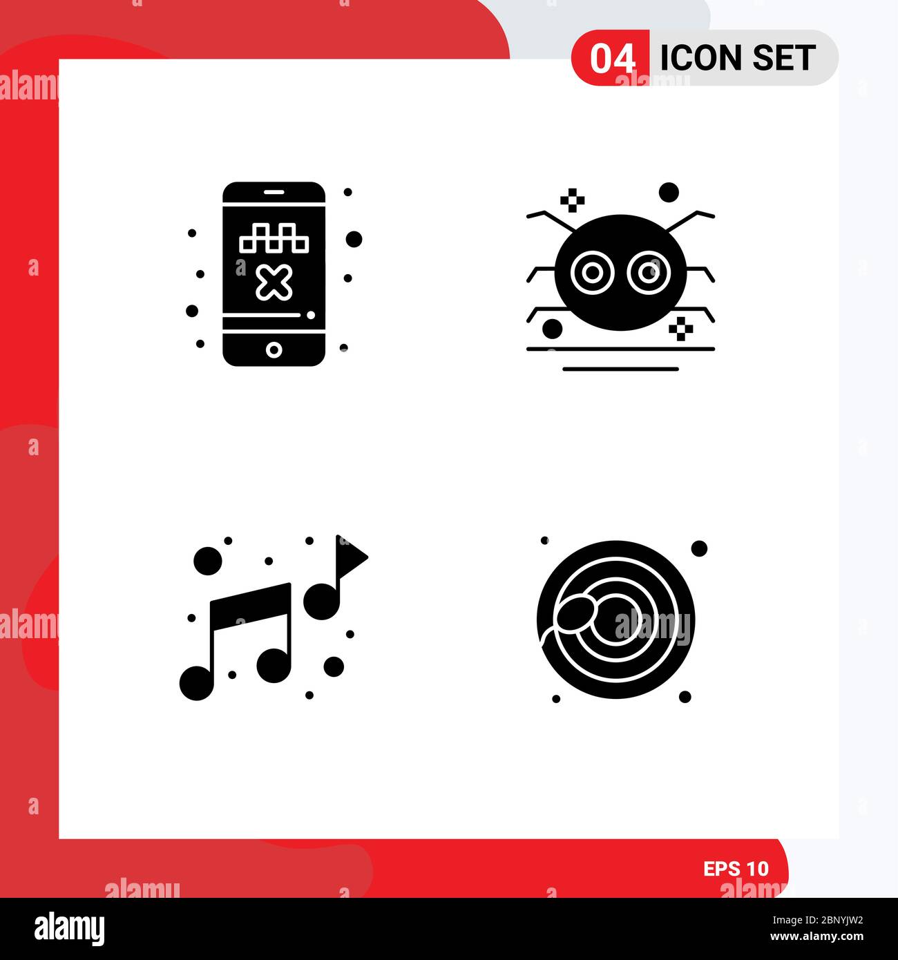 Pack of 4 creative Solid Glyphs of cab, music, transport, scary, sound Editable Vector Design Elements Stock Vector