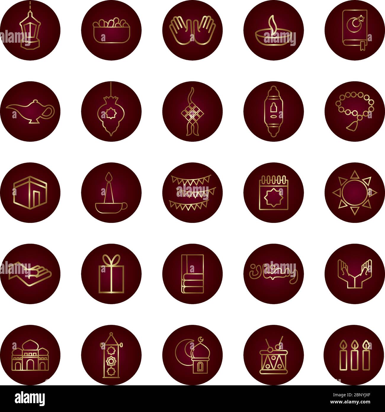 ramadam kareem set block gradient style icons Stock Vector