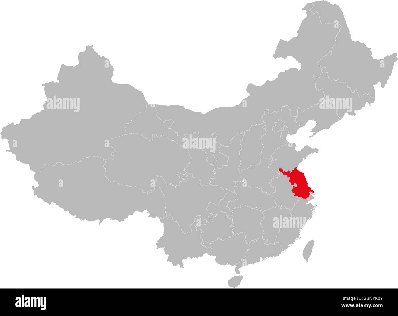 Jiangsu province location on china map. Gray background. Asian country. Stock Vector