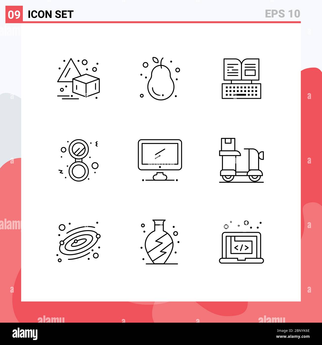 Pictogram Set of 9 Simple Outlines of monitor, solid, key, mirror, bathroom Editable Vector Design Elements Stock Vector