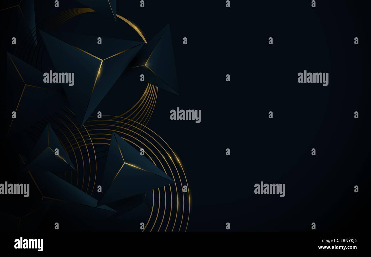 Abstract 3d polygonal pattern luxury lines dark blue with gold ...