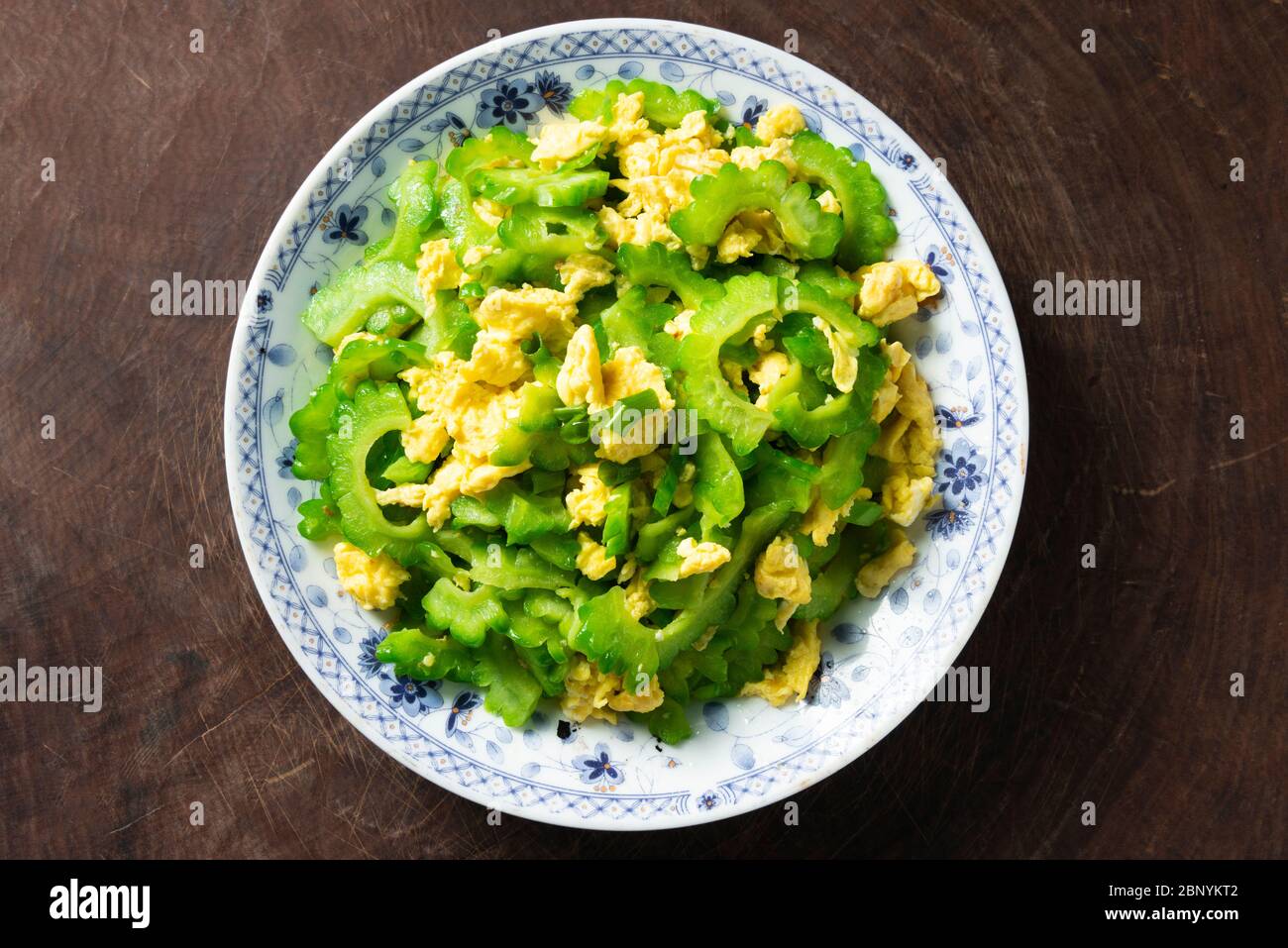 Scrambled eggs with bitter gourd,Chinese Food Stock Photo