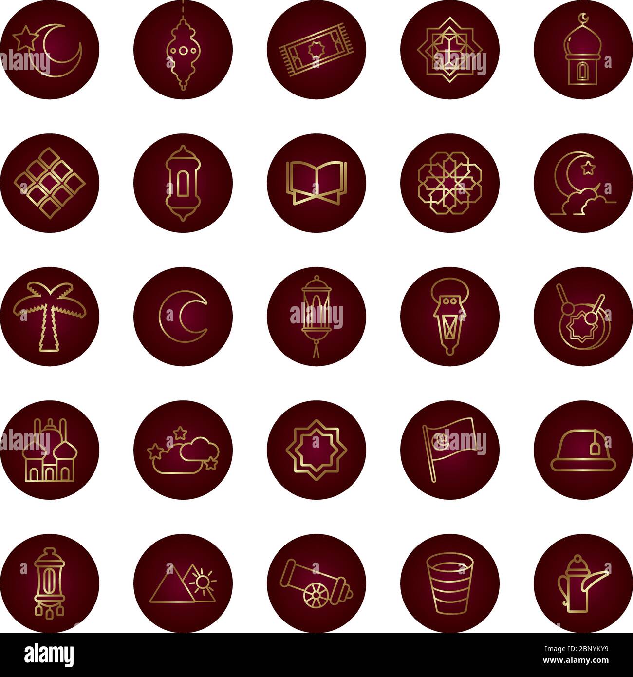 ramadam kareem set block gradient style icons Stock Vector