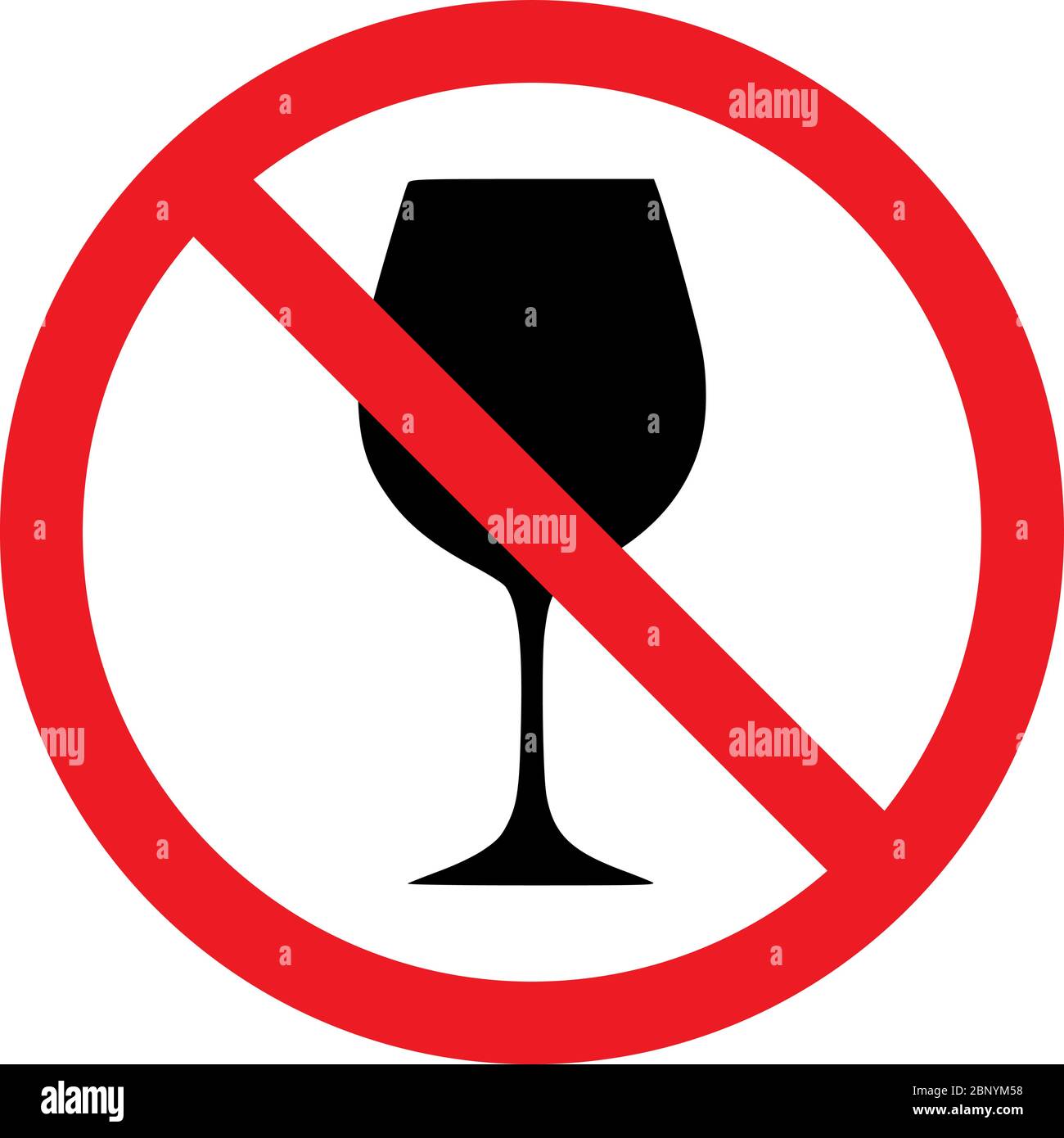 No alcohol sign. Wine glass silhouette. Health care, traffic signs