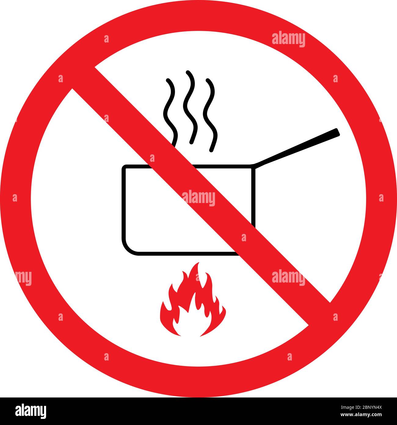 No cooking sign. Prevent fire accidents in office or industry. Stock Vector