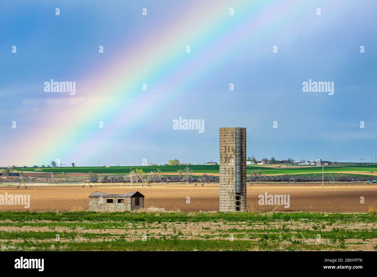 Rainbow in the Colorado farm lands Colorado, USA 2020 Stock Photo