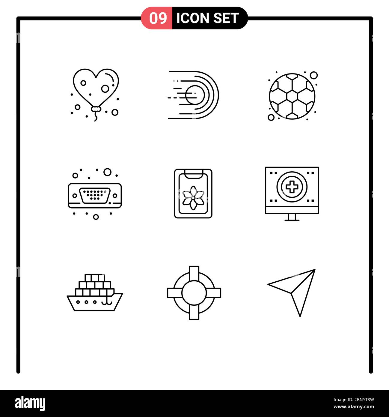 Modern Set of 9 Outlines and symbols such as clipboard, vga, ball, port, display Editable Vector Design Elements Stock Vector