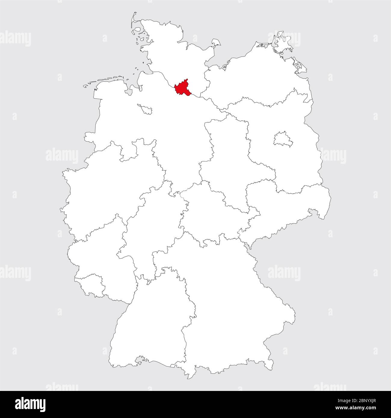 Hamburg province highlighted on germany map. Gray background. German political map. Stock Vector