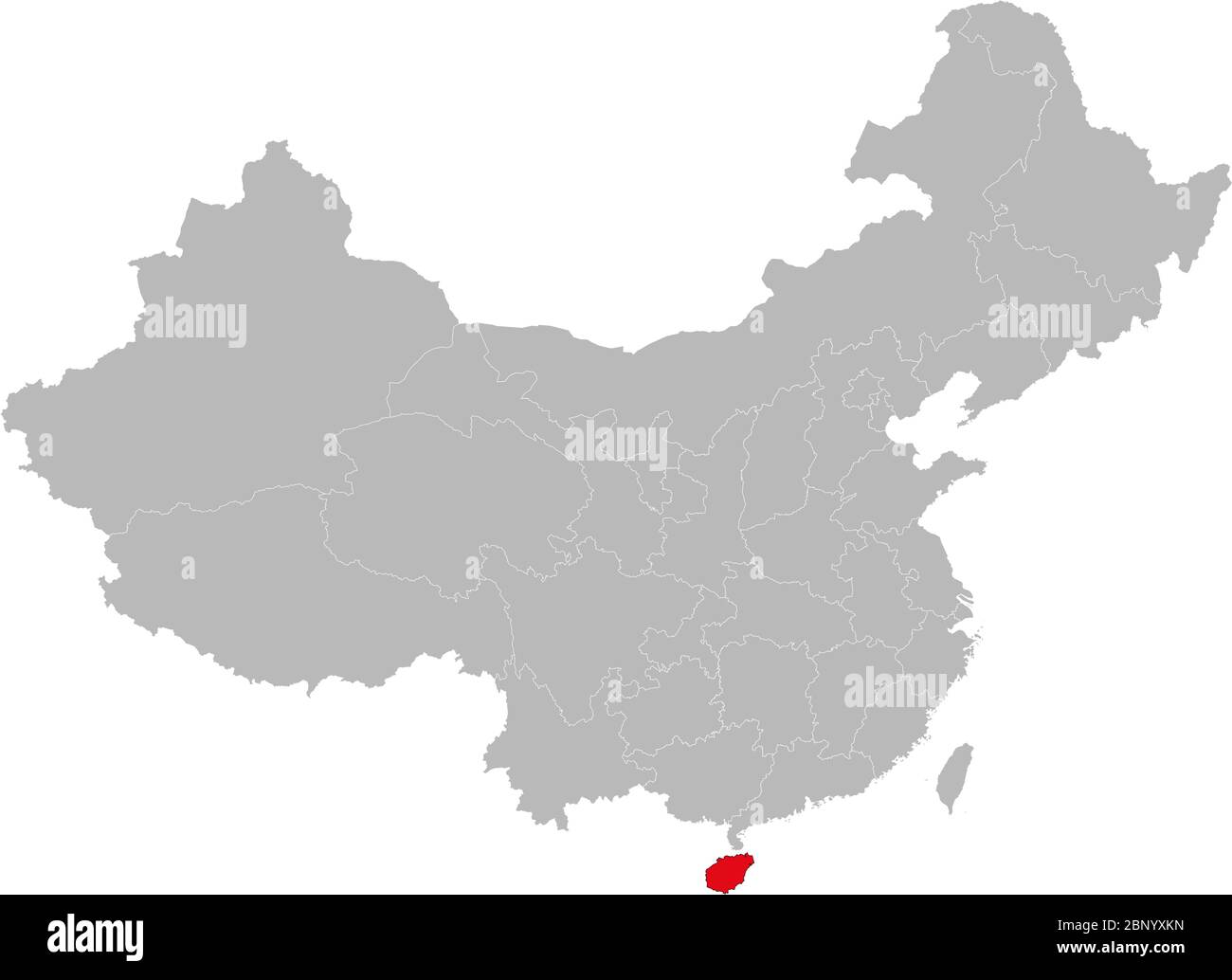 Hainan province highlighted on china map. Gray background. Stock Vector