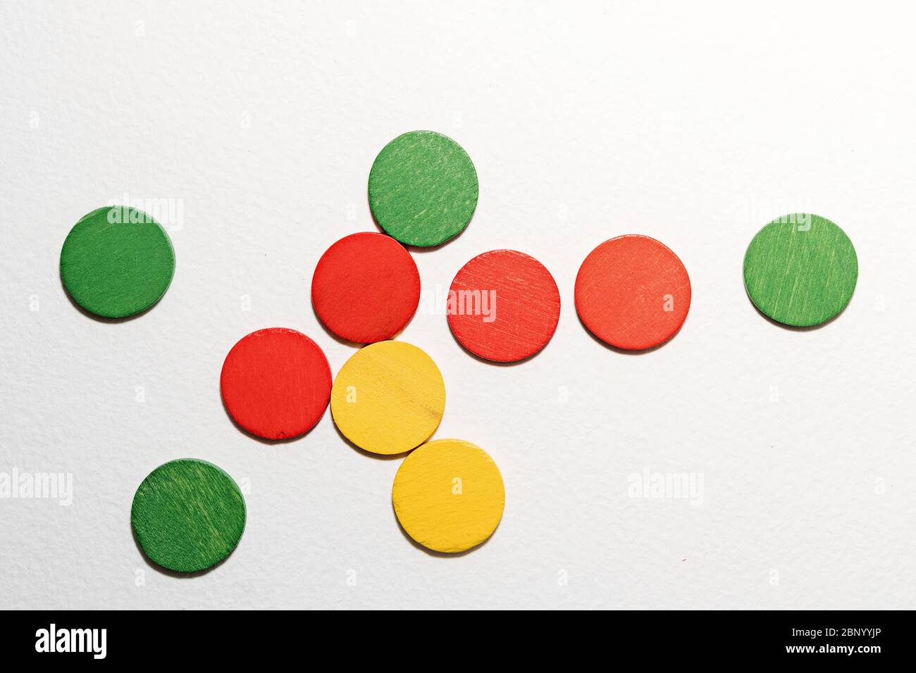 Colorful circles wooden on white background. Geometric shapes red ...