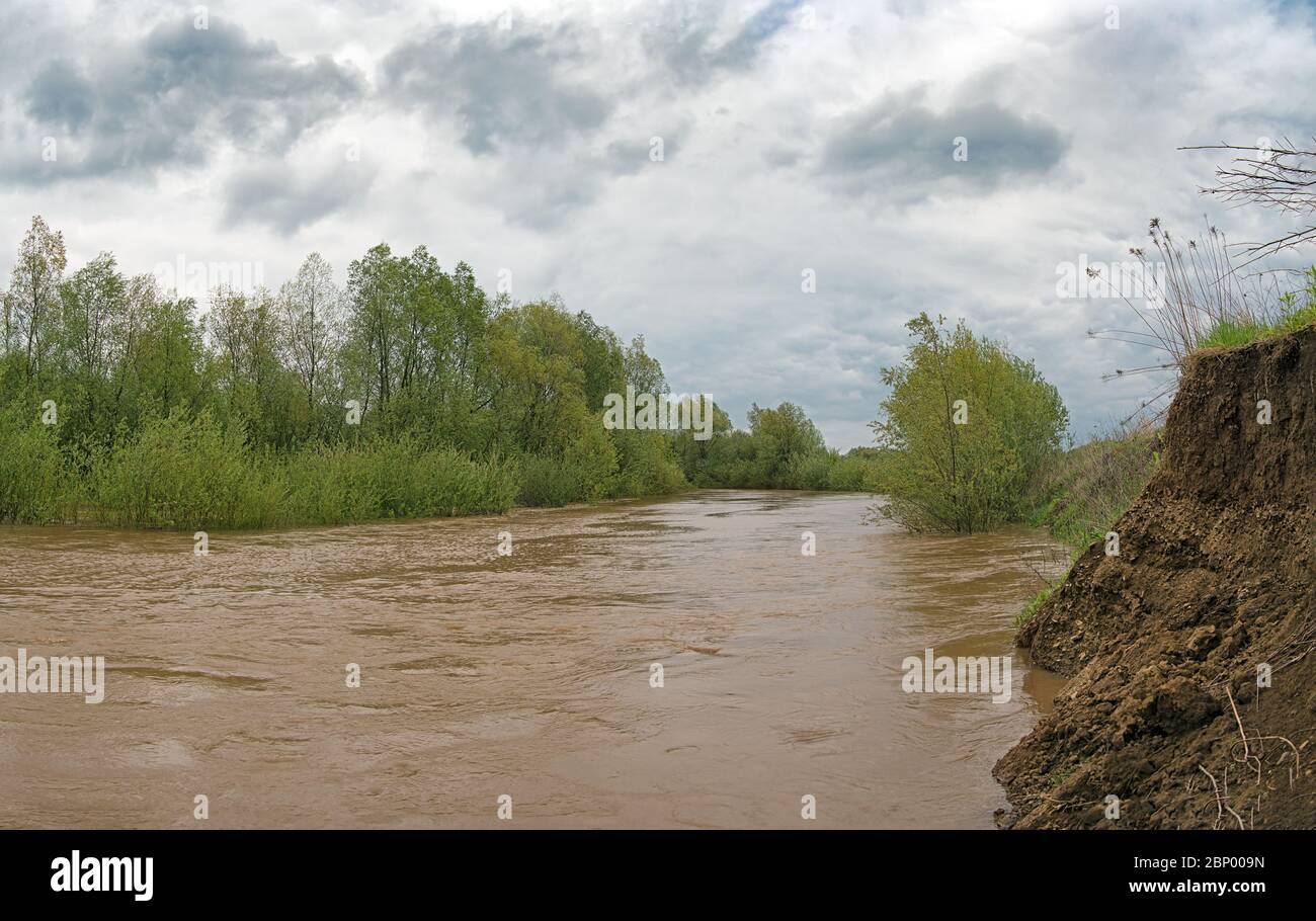 Extensive flooding on Dniester river. A Close up Stock Photo