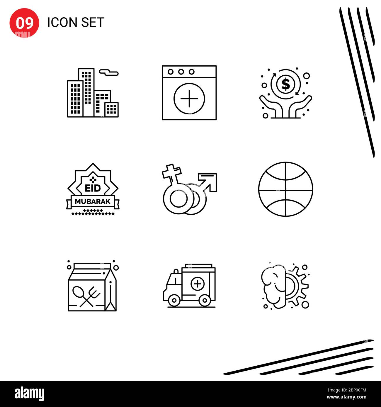 Outline Pack of 9 Universal Symbols of mars, gender, freedom, decoration, stamp Editable Vector Design Elements Stock Vector