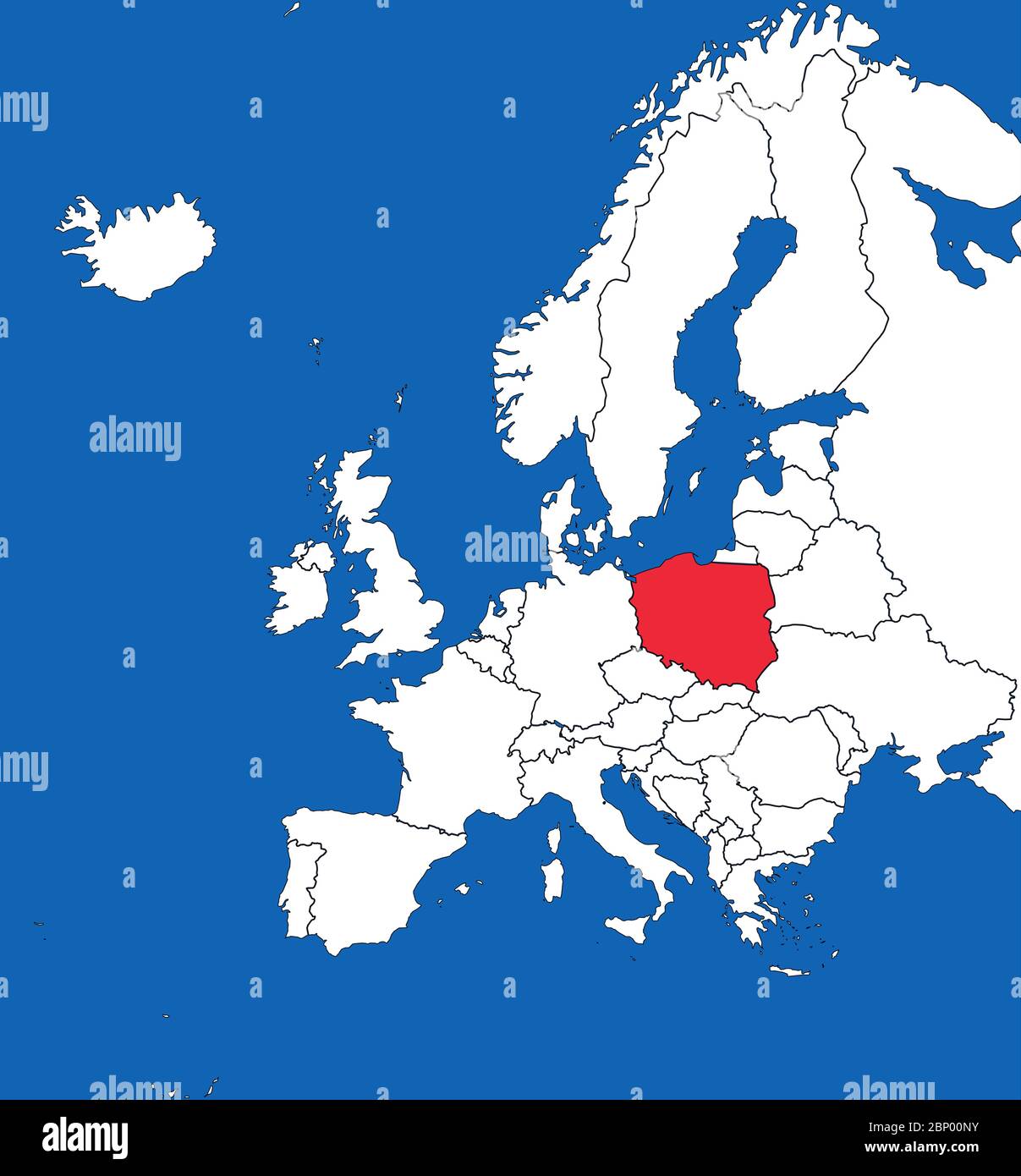 Poland highlighted on european map. Blue sea background. Perfect for Business concepts