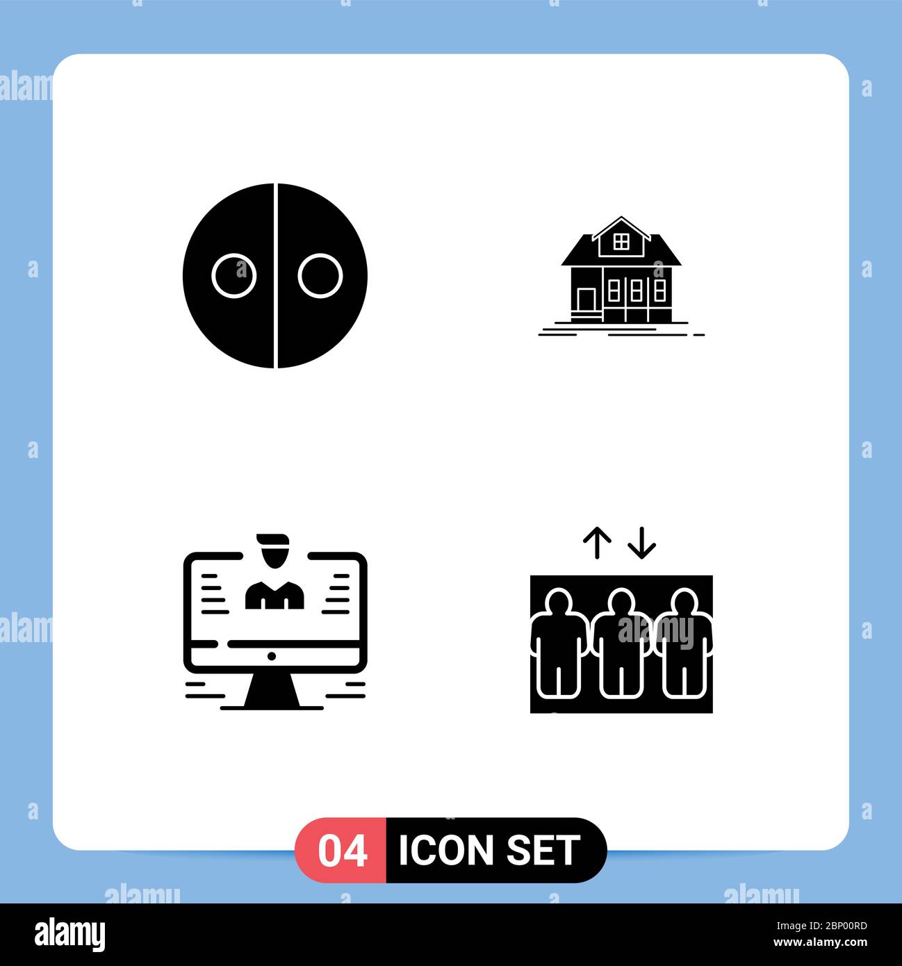 Group of 4 Solid Glyphs Signs and Symbols for equality, computer, symbols, building, report Editable Vector Design Elements Stock Vector