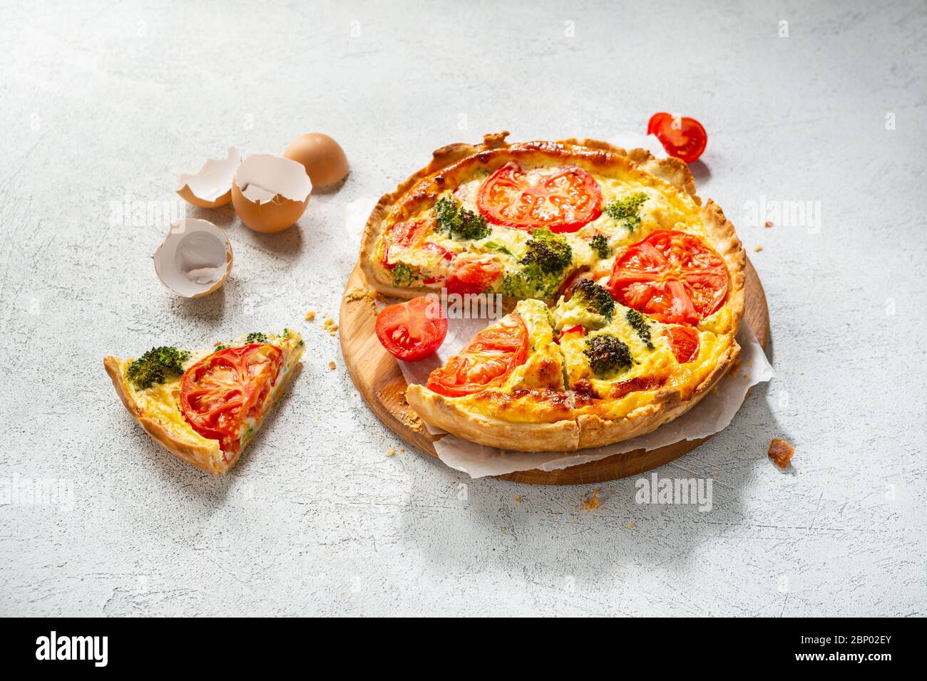 Traditional vegetable quiche with broccoli sliced Stock Photo