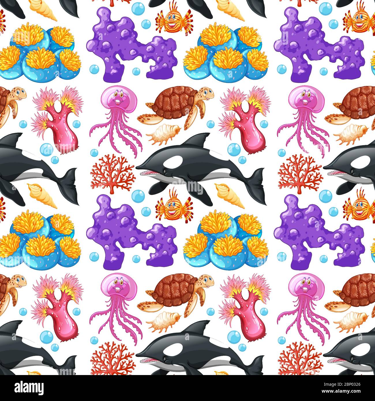 Seamless background design with sea creatures and coral illustration Stock Vector