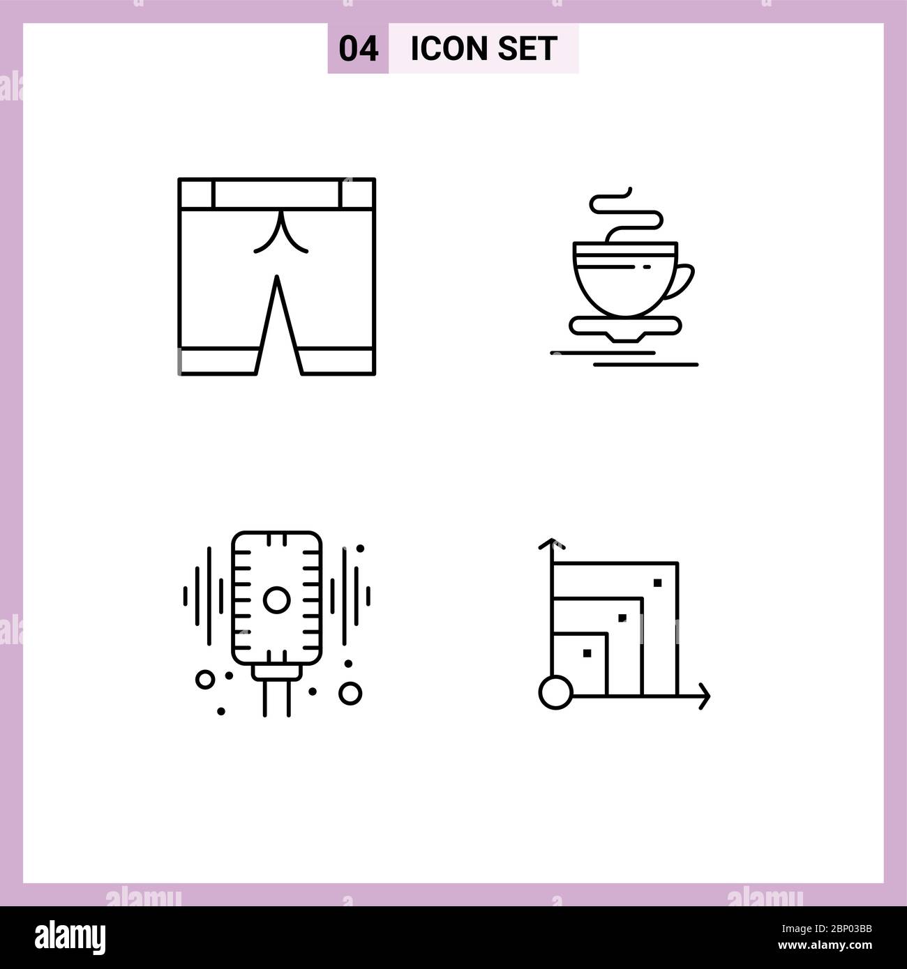 Line Pack of 4 Universal Symbols of pants, mic, tea, hotel, sound Editable Vector Design Elements Stock Vector