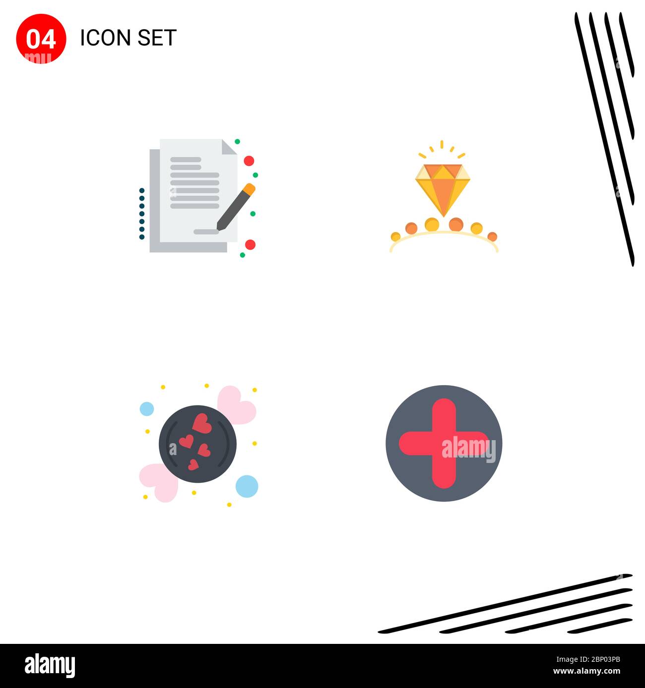 Set Of 4 Modern Ui Icons Symbols Signs For Contract, Love, Document 