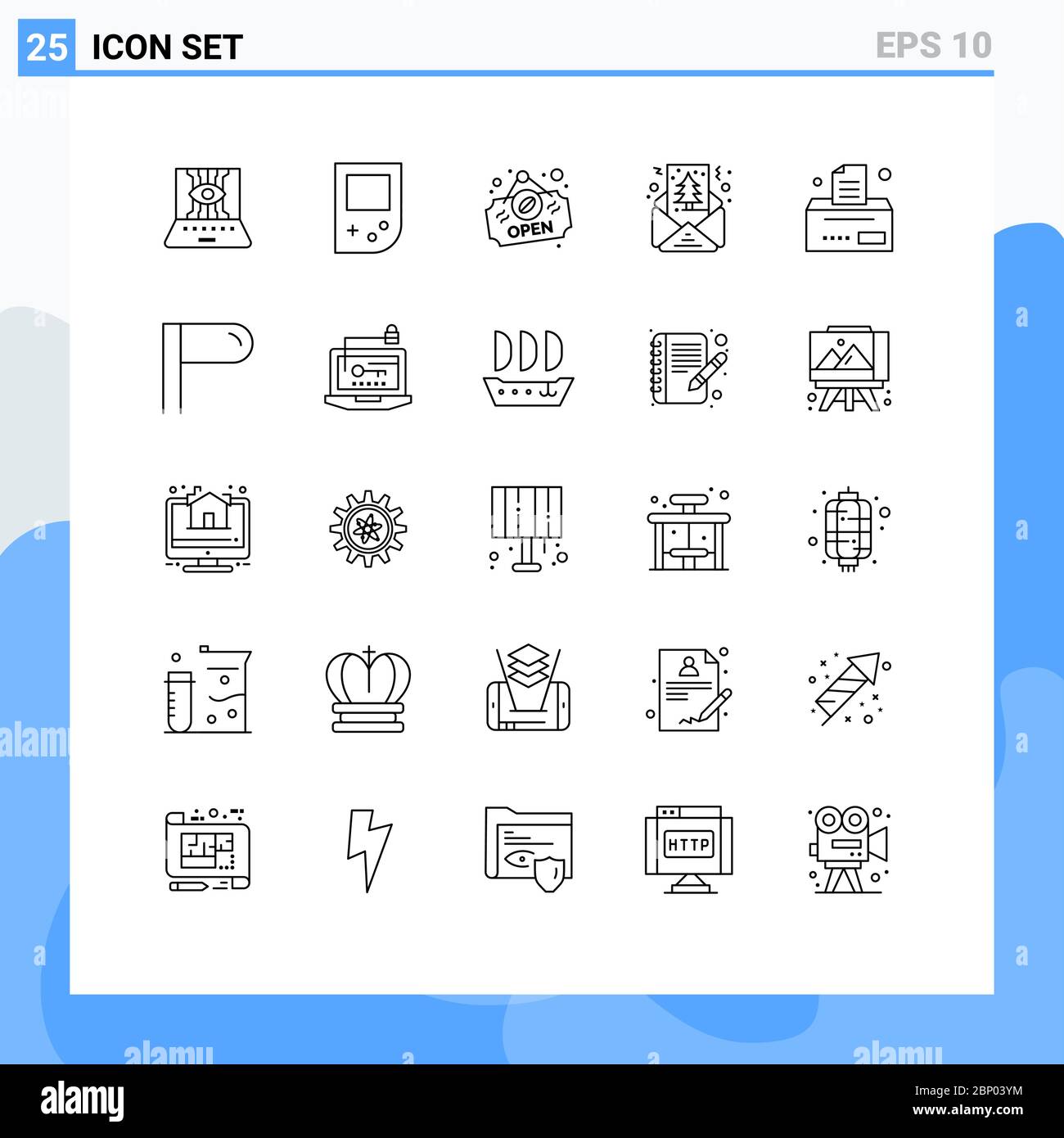 Line Pack of 25 Universal Symbols of office, bill, open, shapes, christmas Editable Vector Design Elements Stock Vector
