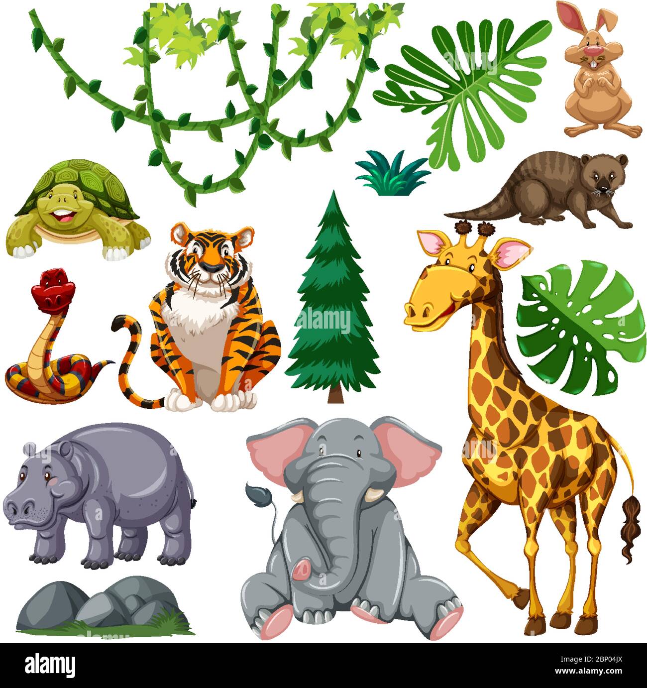 Set of cute wild animal and nature illustration Stock Vector Image ...
