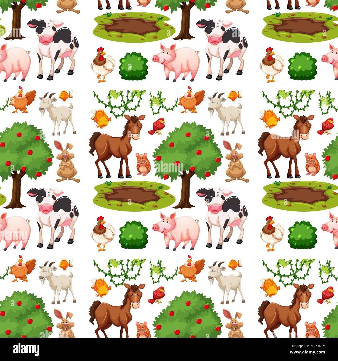 Farm animal group seamless pattern illustration Stock Vector Image ...