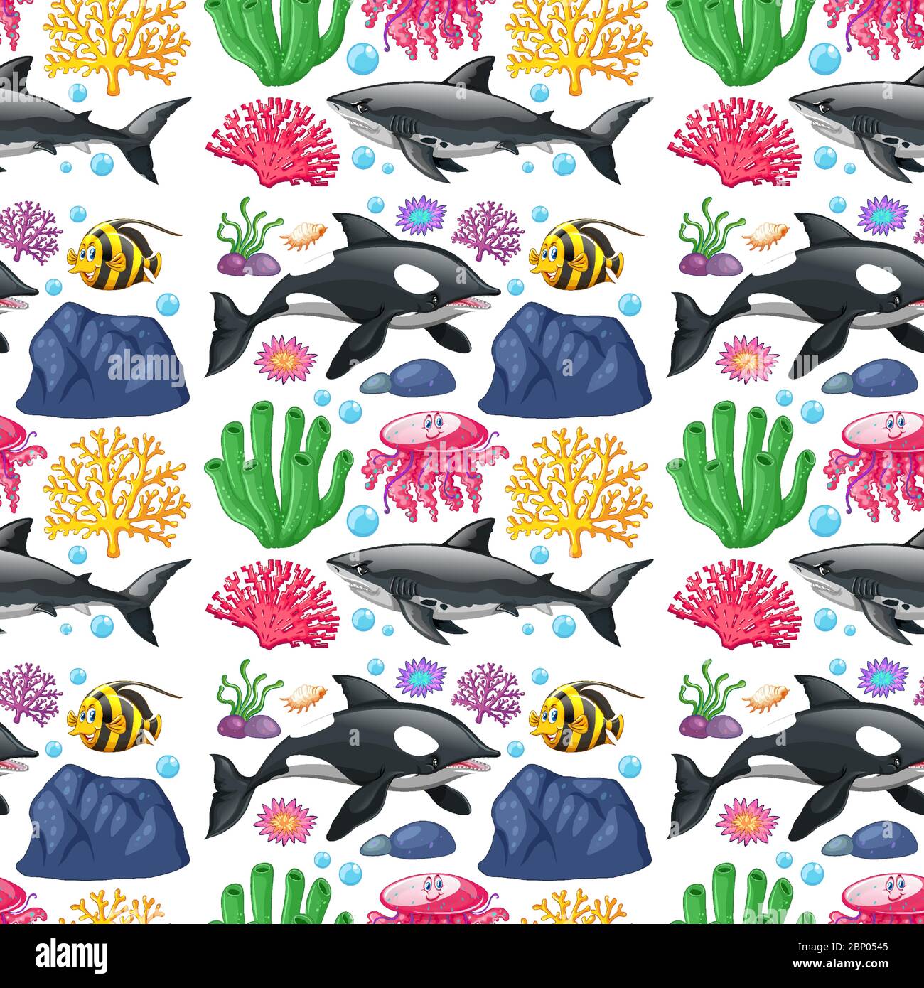 Seamless background design with sea creatures illustration Stock Vector