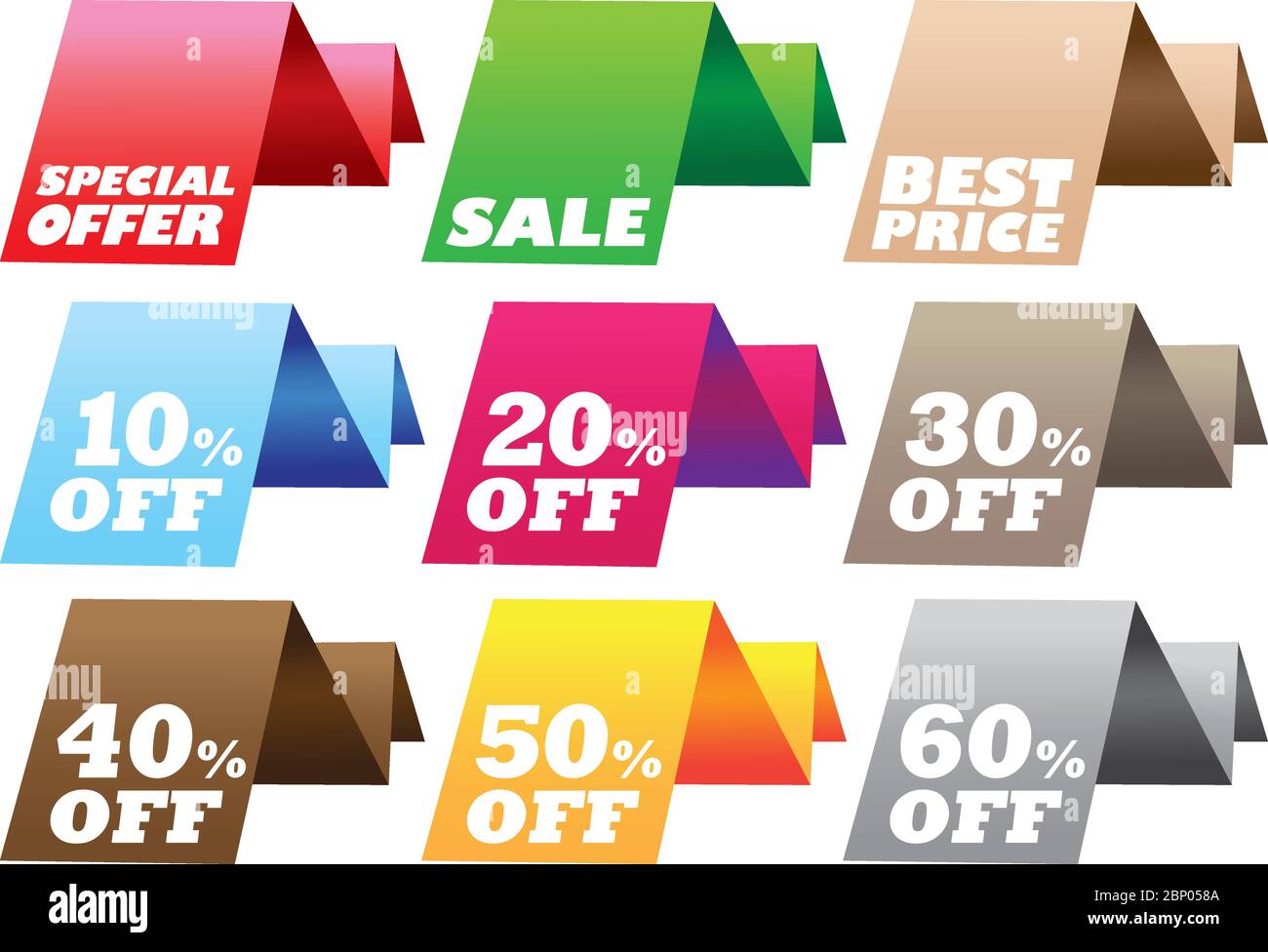 Paper stand discount labels with different messages. Vector illustration. Stock Vector