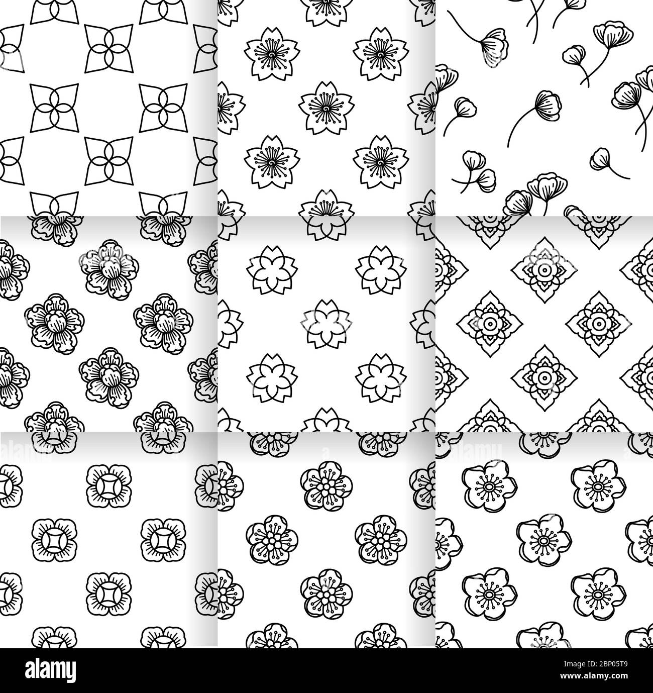 Flower seamless pattern. Floral symbol and clip art for wallpaper. Thai. Japanese. Editable. Stock Vector