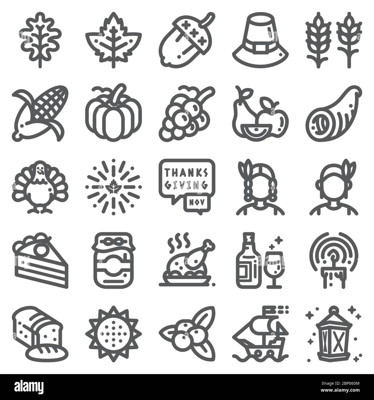 Thanksgiving day line icon set. Stock Vector